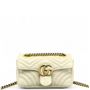 Gucci Chevron Mini GG Marmont Calfskin White
