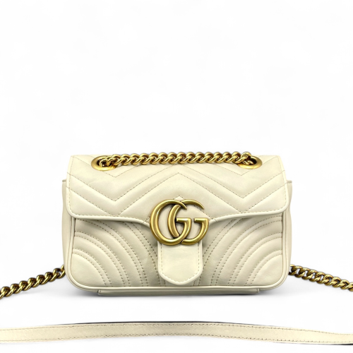 Gucci Chevron Mini GG Marmont Calfskin White Gucci Chevron Mini GG Marmont Calfskin White