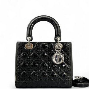 Dior Medium Lady Dior Patent Calfskin Black