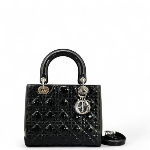 Dior Medium Lady Dior Patent Calfskin Black