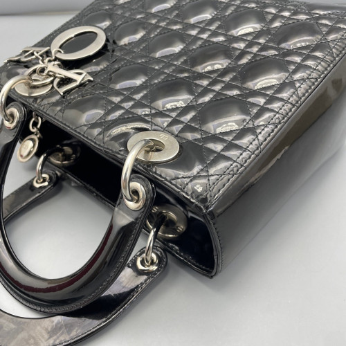 Dior Medium Lady Dior Patent Calfskin Black