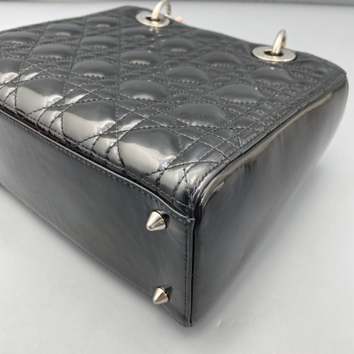 Dior Medium Lady Dior Patent Calfskin Black