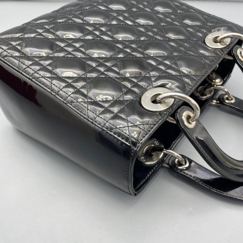 Dior Medium Lady Dior Patent Calfskin Black