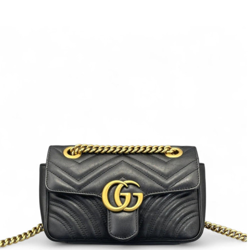 Gucci Chevron Mini GG Marmont Calfskin Black
