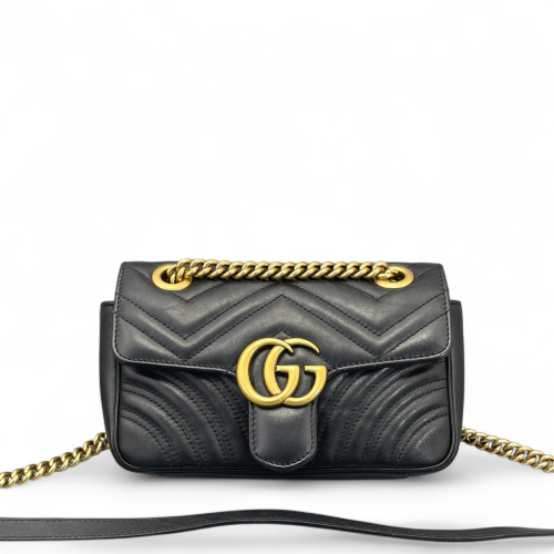 Gucci Chevron Mini GG Marmont Calfskin Black