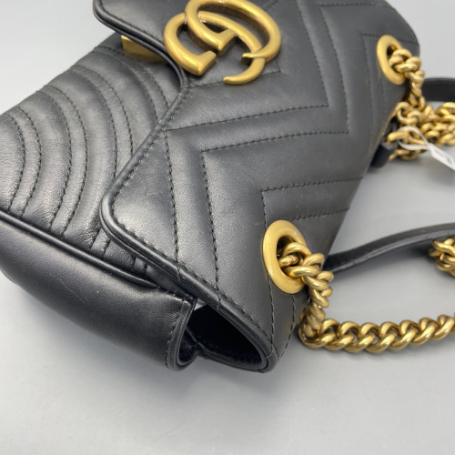Gucci Chevron Mini GG Marmont Calfskin Black
