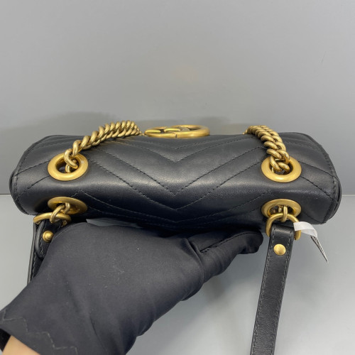 Gucci Chevron Mini GG Marmont Calfskin Black