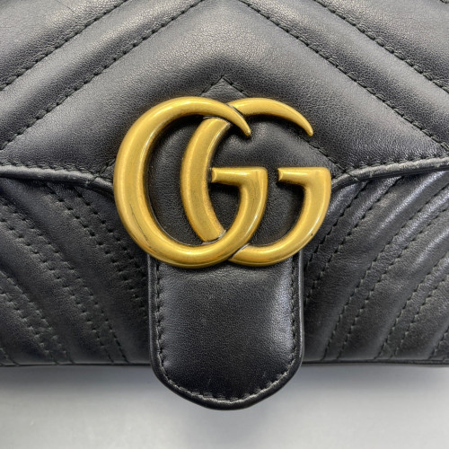 Gucci Chevron Mini GG Marmont Calfskin Black