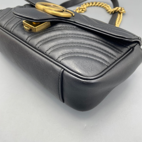 Gucci Chevron Mini GG Marmont Calfskin Black