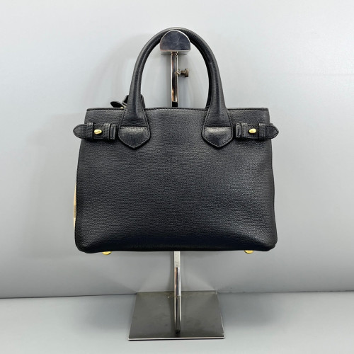 Burberry Small Banner Tote Calfskin House Check Black Red Beige