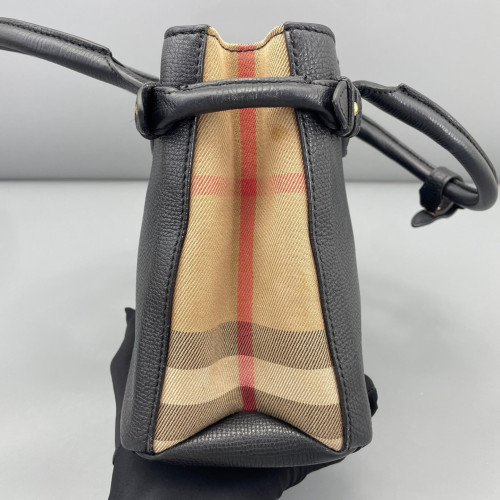 Burberry Small Banner Tote Calfskin House Check Black Red Beige