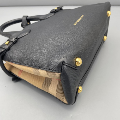 Burberry Small Banner Tote Calfskin House Check Black Red Beige