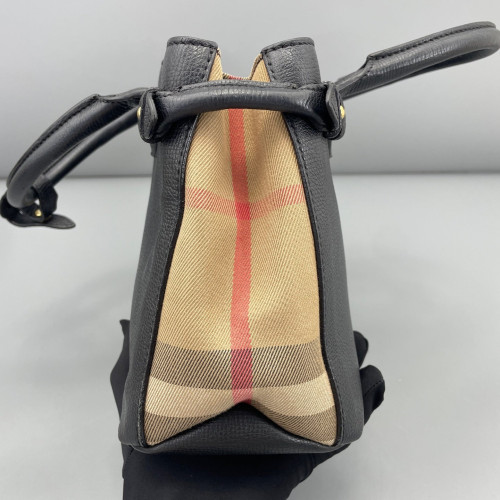 Burberry Small Banner Tote Calfskin House Check Black Red Beige