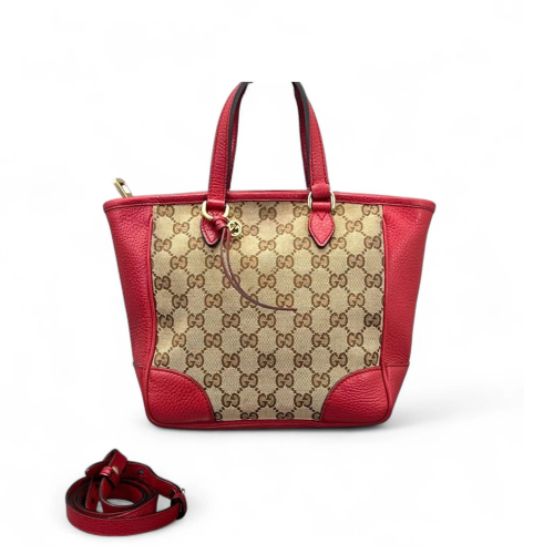 Gucci Small Ophidia Open Bucket GG Monogram Grained Calfskin Brown Red
