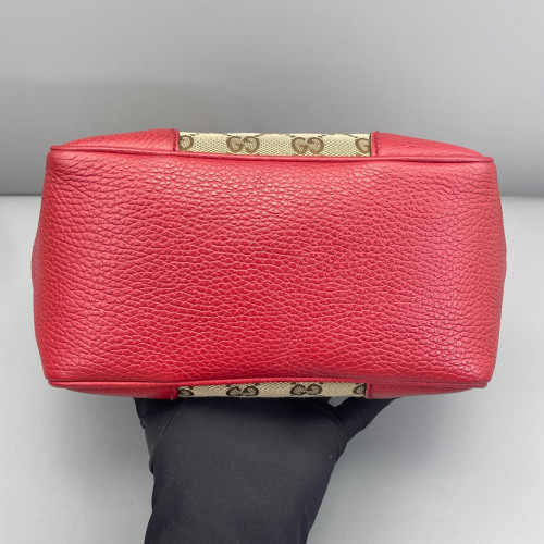Gucci Small Ophidia Open Bucket GG Monogram Grained Calfskin Brown Red
