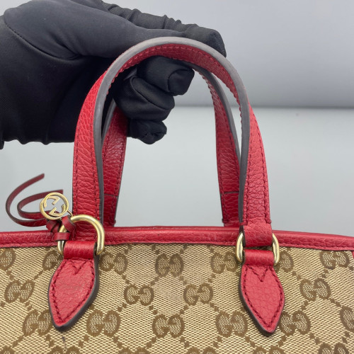 Gucci Small Ophidia Open Bucket GG Monogram Grained Calfskin Brown Red