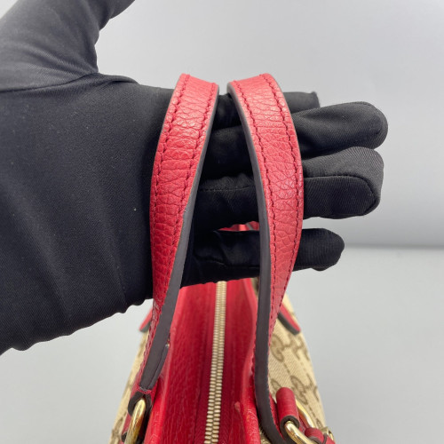 Gucci Small Ophidia Open Bucket GG Monogram Grained Calfskin Brown Red
