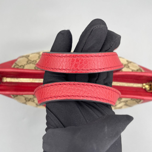Gucci Small Ophidia Open Bucket GG Monogram Grained Calfskin Brown Red
