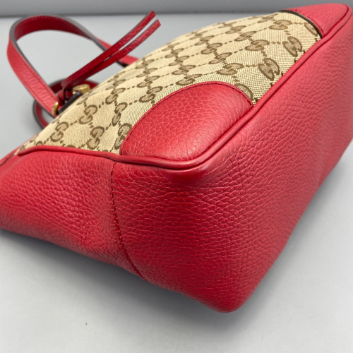 Gucci Small Ophidia Open Bucket GG Monogram Grained Calfskin Brown Red