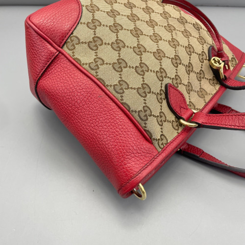 Gucci Small Ophidia Open Bucket GG Monogram Grained Calfskin Brown Red