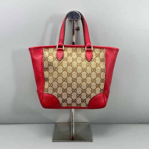 Gucci Small Ophidia Open Bucket GG Monogram Grained Calfskin Brown Red