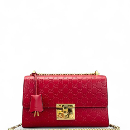 Gucci Medium Padlock Shoulder Bag Guccissima Red