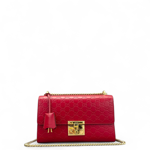 Gucci Medium Padlock Shoulder Bag Guccissima Red