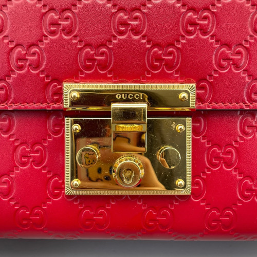Gucci Medium Padlock Shoulder Bag Guccissima Red