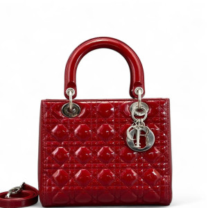 Dior Medium Lady Dior Patent Calfskin Red