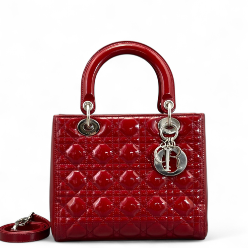 Dior Medium Lady Dior Patent Calfskin Red