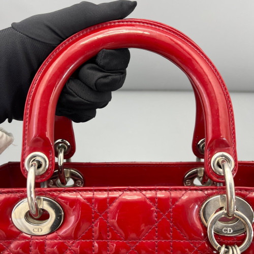 Dior Medium Lady Dior Patent Calfskin Red