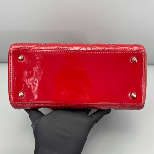 Dior Medium Lady Dior Patent Calfskin Red