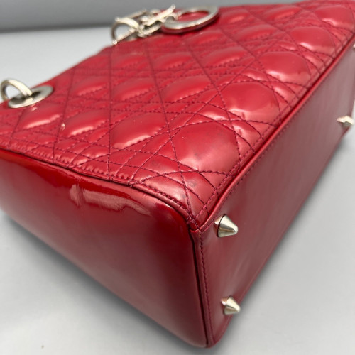 Dior Medium Lady Dior Patent Calfskin Red