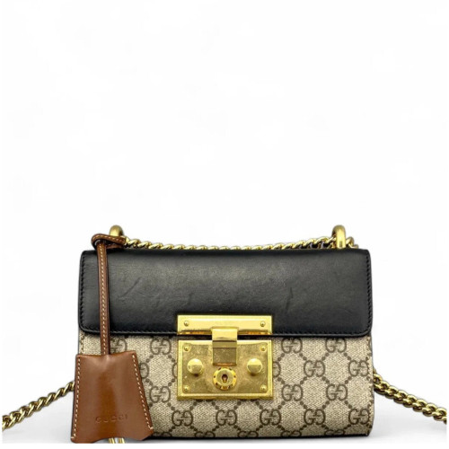 Gucci Small Padlock Shoulder Bag GG Monogram Black Brown Gucci Small Padlock Shoulder Bag GG Monogram Black Brown