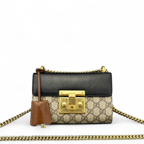 Gucci Small Padlock Shoulder Bag GG Monogram Black Brown Gucci Small Padlock Shoulder Bag GG Monogram Black Brown
