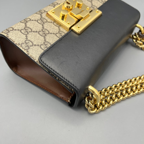 Gucci Small Padlock Shoulder Bag GG Monogram Black Brown Gucci Small Padlock Shoulder Bag GG Monogram Black Brown