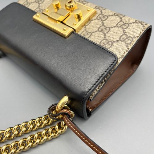 Gucci Small Padlock Shoulder Bag GG Monogram Black Brown Gucci Small Padlock Shoulder Bag GG Monogram Black Brown