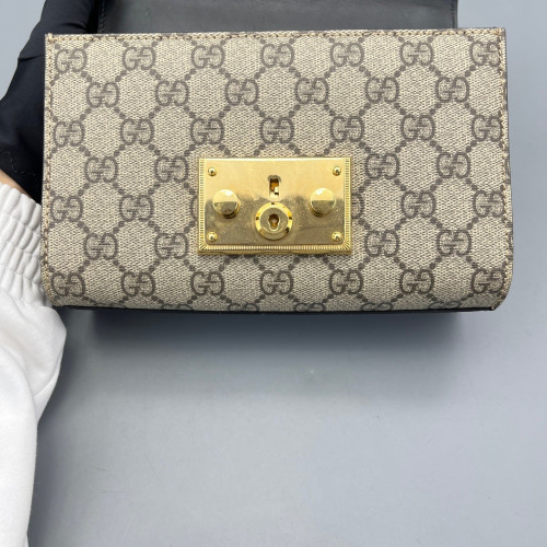Gucci Small Padlock Shoulder Bag GG Monogram Black Brown Gucci Small Padlock Shoulder Bag GG Monogram Black Brown