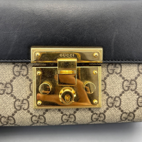 Gucci Small Padlock Shoulder Bag GG Monogram Black Brown Gucci Small Padlock Shoulder Bag GG Monogram Black Brown