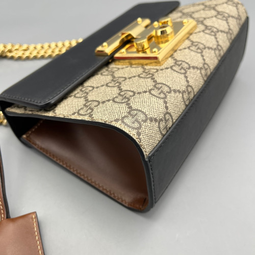 Gucci Small Padlock Shoulder Bag GG Monogram Black Brown Gucci Small Padlock Shoulder Bag GG Monogram Black Brown