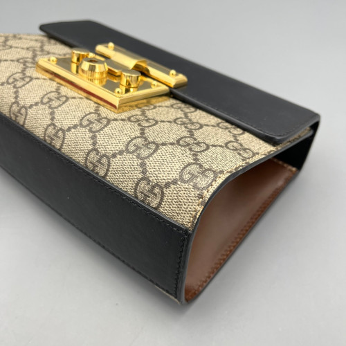 Gucci Small Padlock Shoulder Bag GG Monogram Black Brown Gucci Small Padlock Shoulder Bag GG Monogram Black Brown