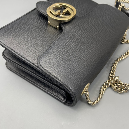 Gucci Small Interlocking G Shoulder Bag Grained Calfskin Black