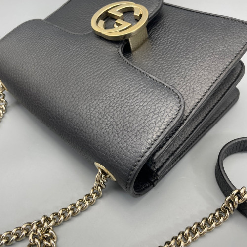 Gucci Small Interlocking G Shoulder Bag Grained Calfskin Black