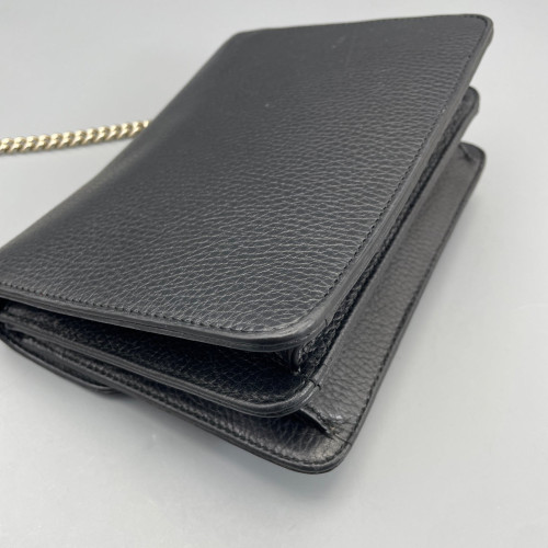 Gucci Small Interlocking G Shoulder Bag Grained Calfskin Black