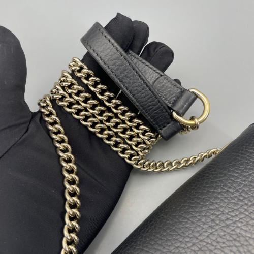 Gucci Small Interlocking G Shoulder Bag Grained Calfskin Black