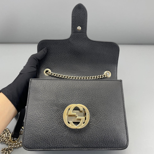 Gucci Small Interlocking G Shoulder Bag Grained Calfskin Black