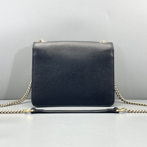 Gucci Small Interlocking G Shoulder Bag Grained Calfskin Black