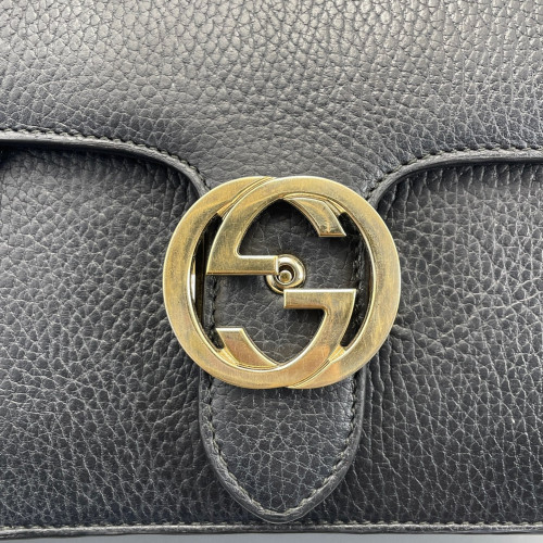 Gucci Small Interlocking G Shoulder Bag Grained Calfskin Black
