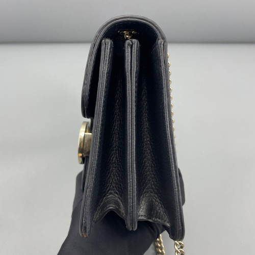 Gucci Small Interlocking G Shoulder Bag Grained Calfskin Black