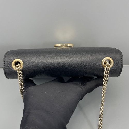 Gucci Small Interlocking G Shoulder Bag Grained Calfskin Black